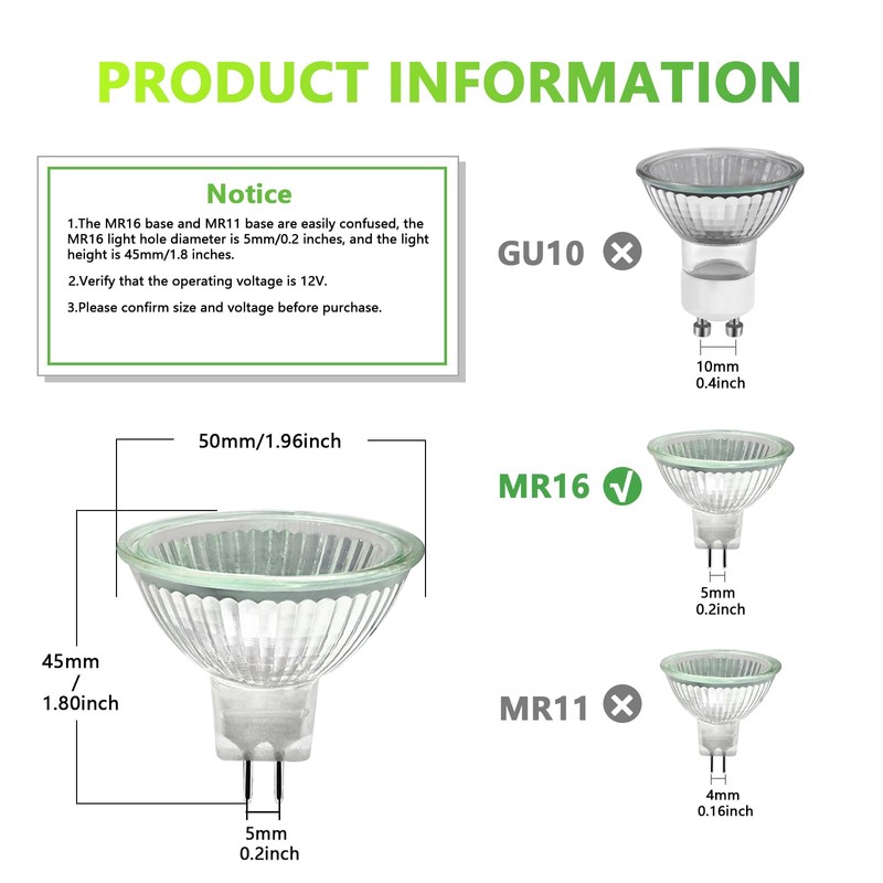 WinDerMo MR16 Halogen Bulbs, Halogen 12 V 20 W, GU5.3
