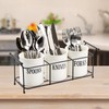 Bekith 3-Piece White Ceramic Silverware Caddy with Black Metal Rack,