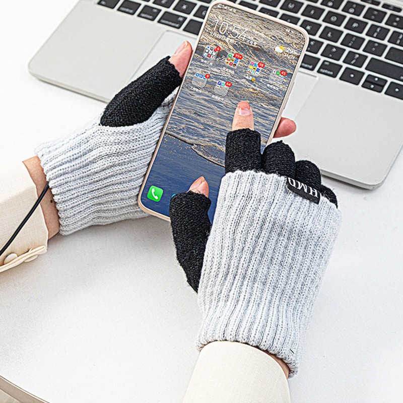 USB Heated Gloves Adult Winter Soft Fashionable Fingerless Heating Gloves