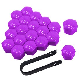 QitinDasen Pack of 20 19 mm Car Wheel Nut Covers, Universal Tyre Nut Caps, Hexagonal Car Hub Screw Cover with Removal Tool (Purple)
