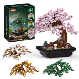 IKKOSYA 4 in 1 Flowers Cherry Blossom Bonsai Building Set, 900Pcs Four Seasons Bonsai Tree Building Kit, Artificial Bonsai Tree DIY Plants for Home Office Decor, Creative Gifts for Adults Kids Girls