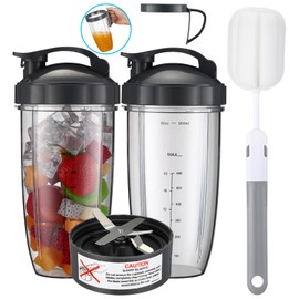 For nutribullet Blender Cups & Blade Replacement Set 32oz Huge Cup with 2 Flip-Top To-Go Lid and 1 Lid Ring Handle & Premium Extractor Blade Compatible with NutriBullet 600w/900w Blender