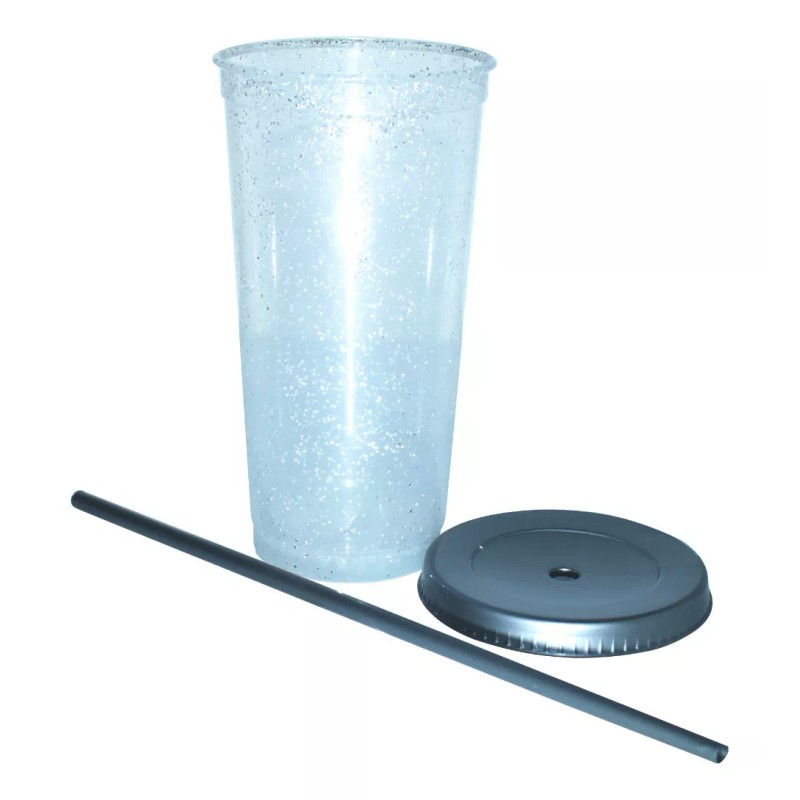 Vaso 12 Vaso Reusable Con Popote Glitter 24 Oz