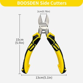 BOOSDEN 6 inch Side Cutters, Diagonal Cutting Pliers, Precision Wire Cutters, Spring Loaded Cutting Pliers for Crafting Wire Plastic Floral Cutting