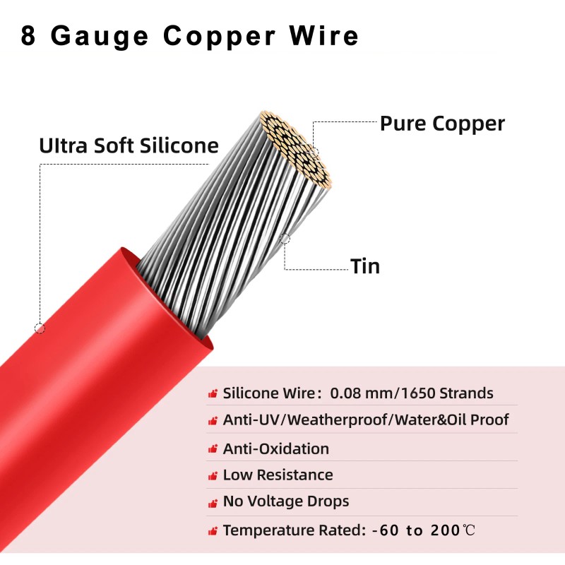 SEBATECH 2pcs 8AWG Battery Cable for Anderson 50 Amp Connector