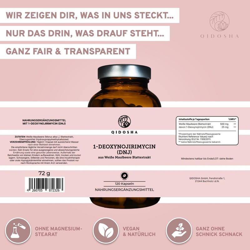 QIDOSHA 1-Deoxynojirimycin (DNJ) from White Mulberry, 120 Capsules in Pharmacist