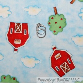 Signature BonEful Fabric FQ Cotton Quilt Blue Sky Cloud Red Farm Barn Green Tree Dot Baby