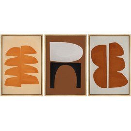 SIGNLEADER Framed Canvas Print Wall Art Set Retro Geometric Mid-Century Polygons Abstract Shapes Illustrations Minimal Decorative Bohemian Nordic for Living Room, Bedroom, Office - 16"x24"x3 NATURAL