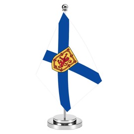 Nova Scotia Miniature Desk Flag Set,8x5 Inch Nova Scotian Small Flag With 12 Inch Bright Silver Flagpole, Deluxe Decorations For House Office Meeting Table