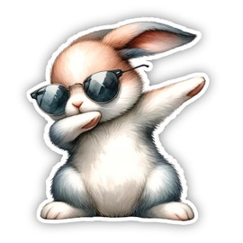 Dabbing Animal Dab Rabbit with Sunglasses Vinyl Decal Sticker for Laptop Phone Water Bottle (3" inches)