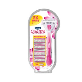 Quattro For Women Schick Quattro Womens Razor Value Pack, Including 1 Razor Handle and 5 Razor Refills