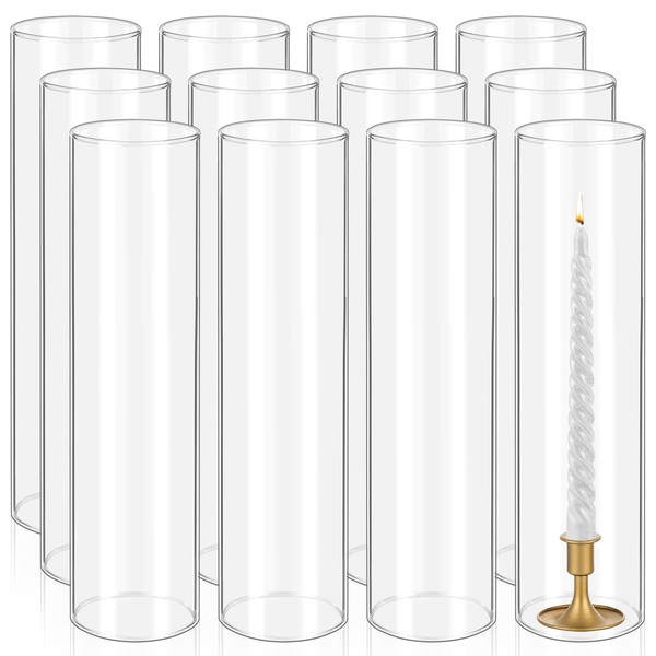 12 Pcs Hurricane Candle Holder Sleeve, H:14" D:4" Bottomless Glass