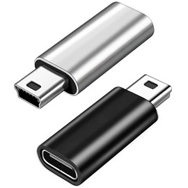 USB C to Mini USB Adapter 2 Pack Type C Female to Mini USB Male Connector Type-C to Mini Converter Adapter for Digital Camera, Computer, GPS USB C to Mini USB Adapter (Black+Silver)