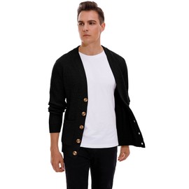 Sailwind Mens Long Sleeve Cardigan Autumn Chunky Knitted V Neck Button Cardigan Soft Cable Knit Sweater for Men (Black, S)
