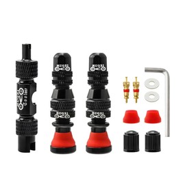 MUQZI Tubeless Schrader Valve Stem Kits - Bike Schrader Valve Tubeless Stems Universal for MTB Rim Tubeless Valve with Removal Tool, Black (40mm)