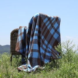 ACUSHLA Merino Wool Blanket - Soft Warm Thick Washable Large Throw Blanket for Camping Bed Couch Outdoor Travel All Weather, Scottish Plaid Blue 79X63