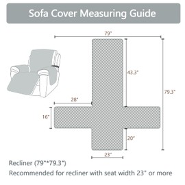 JIKFRIMA Waterproof Nonslip Recliner Chair Cover Stay in Place, Covers for Recliner Chair with Pocket, Washable Reclining Chair Furniture Protector（23" Grey Blue）