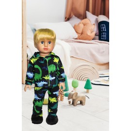 American Fashion World Boy's Dinosaur Button Up Pajamas for 18-Inch Dolls | Premium Quality & Trendy Design | Dolls Clothes | Outfit Fashions for Dolls for Popular Brands