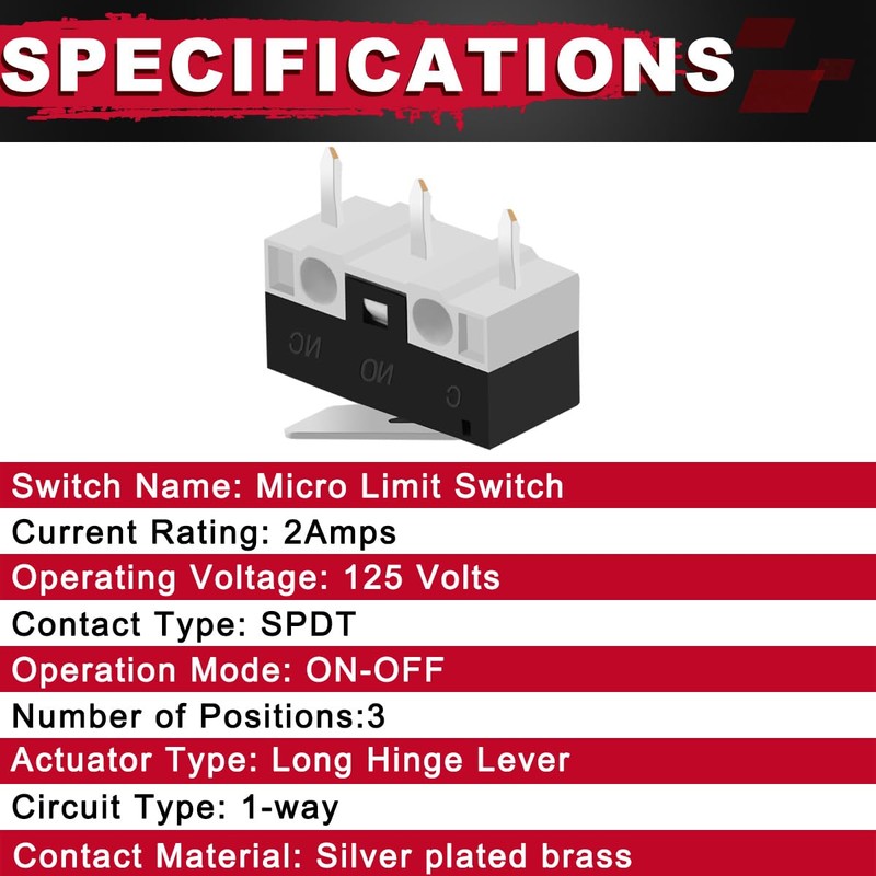 MKBKLLJY Pack of 30 Limit Switches, Micro Switch, AC 2A