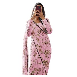 Sidhidata Women's Georgette Digital Printed Ready To Wear one Minute Saree With Unstitched Blouse Piece (X Pink)
