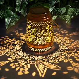 Outdoor Solar Lanterns Hummingbird Decor - Nelyeqwo Waterproof Hanging Solar Lights Gifts for Women Men Metal Lantern Decor for Garden Patio Lawn Porch Backyard Tabletop Pathway Landscape