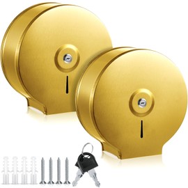 Mifoci 2 Pcs Industrial Toilet Paper Holder Commercial Roll Dispenser Wall Mount Stainless Steel Jumbo Toilet Tissue Dispenser Fits 9" Roll Toilet Paper for Office Home Public Places (Gold)