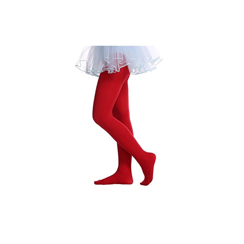 EVERSWE Girls Semi Opaque Footed Tights, Microfiber Tights (2-4, Red)