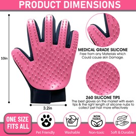 ZENELANEP Upgrade Pet Grooming Gloves, Grooming Gloves for Dogs, Cats, Rabbits & Horses with Long and Short Hair, Efficient Pets Hair Remover Mittens - 1 Pair (Pink)