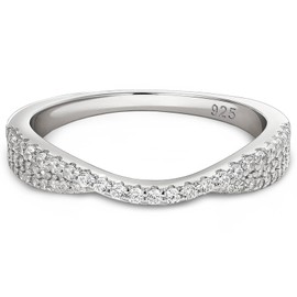 Wuziwen 925 Sterling Silver Cubic Zirconia Rings for Women Curved Half Eternity Ring Wedding Band for Her Stackable Anniversary Size 5