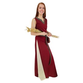 Vehi Mercatus Medieval Dress with Lacing, Sleeveless, Juta Two-Tone, Various Colours - Medieval LARP, Reenactment, Red / Natural, l