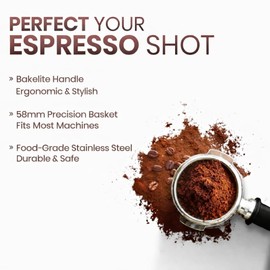 Rattleware 58mm Espresso Portafilter with 20G+ Basket – Double Spouted Stainless Steel E61 Portafilter for Double Shots, Commercial Barista Tools, Home Espresso Setup, Precision Extraction