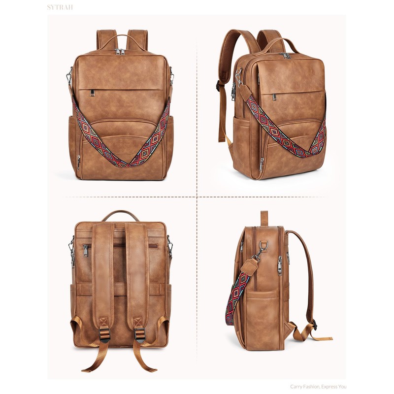SYTRAH Leather Laptop Backpack, 15.6 Inch Business Computer Bag, Designer