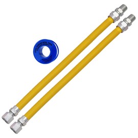 CMI Inc 18 Inch Flexible Gas Line Connector 1” OD 3/4” FIP x 3/4” MIP Fitting, Stainless Steel Yellow Epoxy Coated Corrosion Resistant, For Gas Appliances, Tankless Water Heater (18 Inch)- 2 PACK