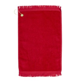 ELEGANI Premium Fringed Velour Golf Towel with Corner Hook &Grommet Placement-Red
