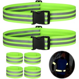 4-Piece Reflective Belt Set, Reflective Belt, High Visibility, Double Reflective Bands, Reflective Tape with Velcro Fastening, Reflective Running Equipment for Cycling, Hiking, Jogging (2+2)