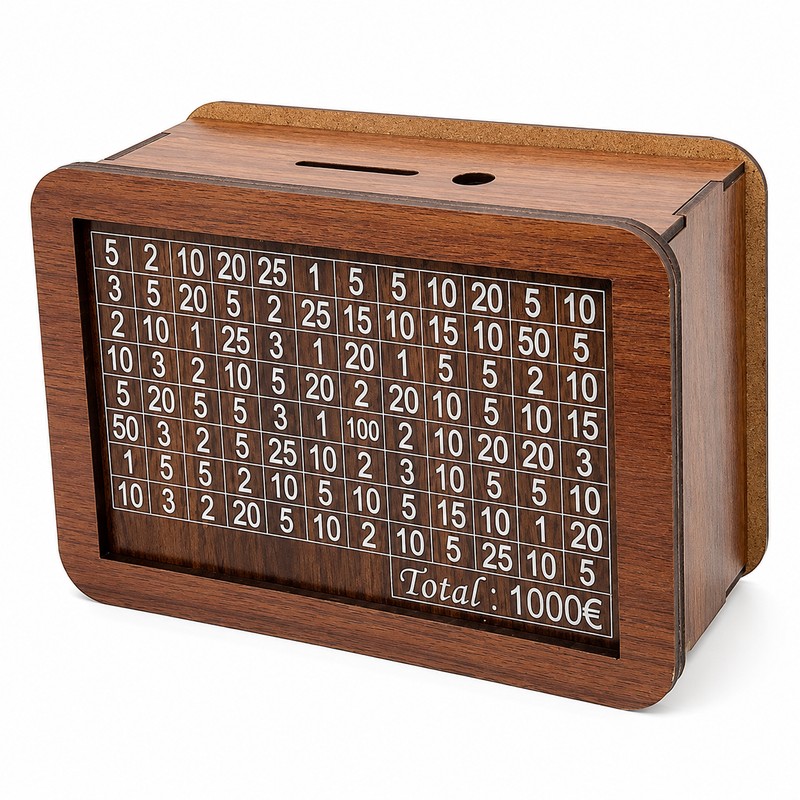 Wooden Savings Challenge Money Box – Reusable Cash Storage Piggy
