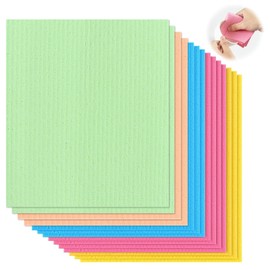 Reusable Dish Cloths - 10 PCS Multi Colors Reusable Absorbent Cellulose Sponge Cloth,20x18cm Hand Towels Rags Cleaning Cloths,Washable Dish Towels for Kitchen Bathroom and Cleaning Counters Household
