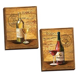 Gango Home Décor I Beautiful Contemporary Red and White Wine Bottles and Glass; Two 16x20in Canvases