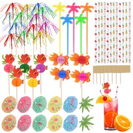MOSTFUN Pack of 187 Cocktail Decoration, Reusable Cocktail Accessories, Cocktail Umbrellas, Fireworks Sticks, Stirrer Sticks, Straws, Cocktail Party Decorations for Birthday, Wedding, Summer Party