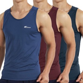 EZRUN Men's Quick Dry Sport Tank Top for Bodybuilding Gym Athletic Jogging Running,Fitness Training Workout Sleeveless Shirts(BlueGreyblueRed,XL)
