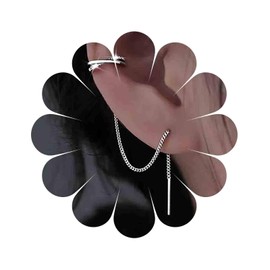 Inateannal Vintage CZ Circle Cuff Chain Earrings Long Tassel Chain Earrings Silver Hoop Chain Drop Earring Crystal Cartilage Chain Threader Earring Jewellery for Women and Girls, Zinc, No Gemstone