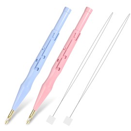 2 Pack Adjustable Embroidery Punch Needle Pen Tool, Punch Needles Adjustable Sewing Threader Needles Felting Threader Needle Pen Kit Tool for Stitching Applique Embellishment DIY Knitting(Blue, Pink)