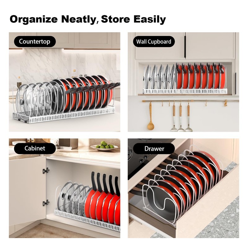 Housolution Pot and Pan Organizer Rack for Cabinet, Upgraded Expandable