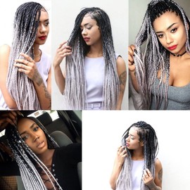 Liang Dian Pre Stretched Braiding Hair Ombre 30 Inch 8 Packs Synthetic Crochet Braids Hot Water Setting Professional Soft Yaki Texture Synthetic Hair Extensions(30 Inch 1B/Silver Grey)
