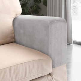 Jetcloud Armrest Chair Covers, Set of 2 Stretch Armchair Couch Armrest Chair Covers Anti-Slip Sofa Chair Velvet Arm Caps for Chair Furniture Protector Sofa Couches Recliner(Light grey)