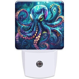 KXWQTRDD Octopus Watercolor Night Light Plug into Wall,Nightlights with Light Sensor Dusk to Dawn,Plug in Night Lights for Kids,Warm Lamps for Bathroom Bedroom Kitchen