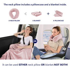 Yaning 2 in 1 Travel Blanket, Soft Warm Blanket with Cozy Neck Pillow Case, Portable Blanket Set for Airplane, Camping, Car (Dusty Pink)