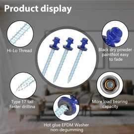 Metal Roofing Screws 10 x 2 inch, Blue Hex Head Sheet Metal Roof Screw with EPDM Washer for Corrugated Roofing (250Pcs)