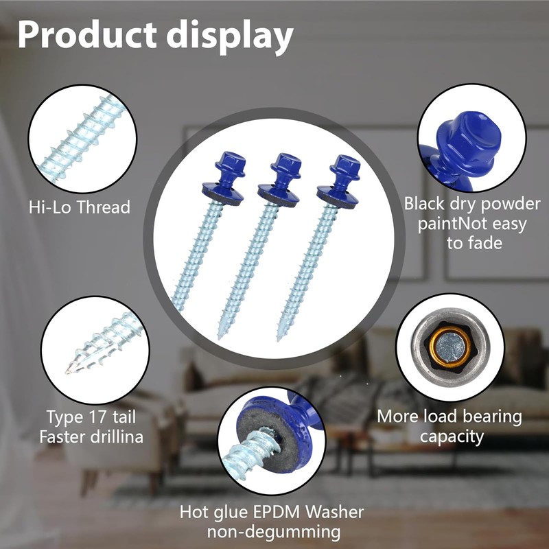 Metal Roofing Screws 10 x 2 inch, Blue Hex Head