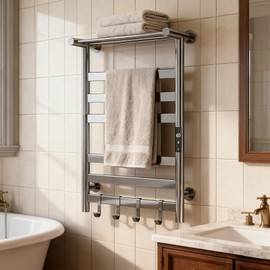 Heated Towel Rack for Bathroom, Towel Warmer Rack, Wall Mounted Wired Heated Towel Rack, with Timer and Temperature Adjustment, Overheat Protection Function, Aluminum Alloy